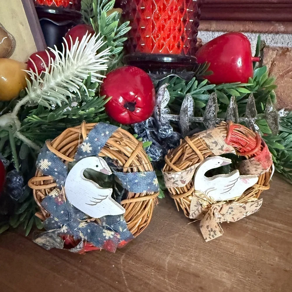 Festive Wicker Goose Magnetics- Set of 2